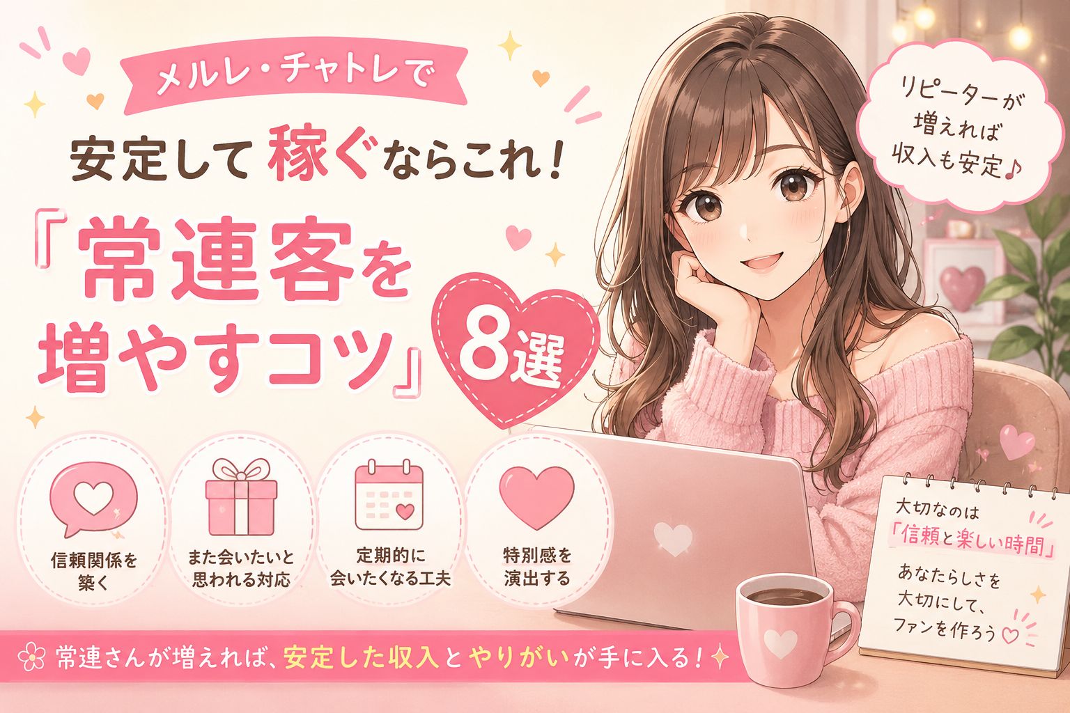 メルレ・チャトレで安定して稼ぐならこれ！「常連客を増やすコツ」8選
