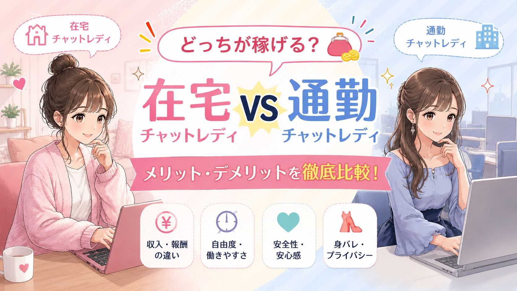 【どっちが稼げる?】在宅チャットレディVS通勤チャットレディのメリット・デメリットを徹底比較!