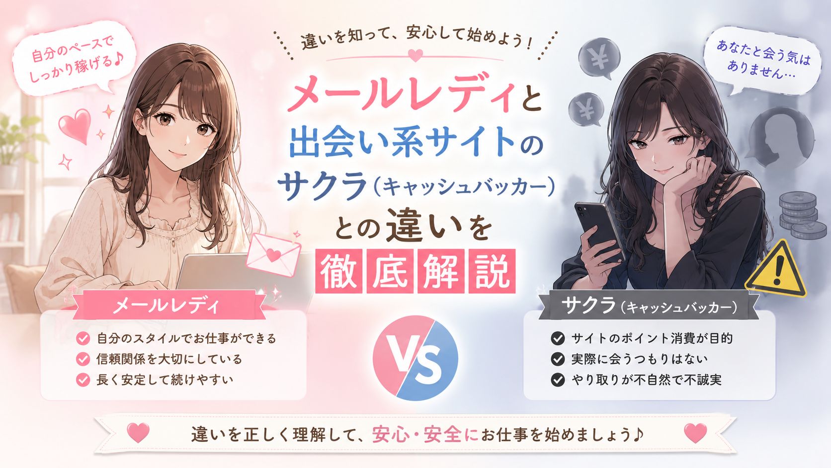 メールレディと出会い系サイトのサクラ（キャッシュバッカー）との違いを徹底解説